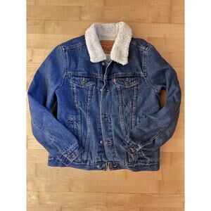 Levi's Denim Sherpa Jacket Blue Premium Popper Trucker Western L